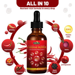 HIIHONE Cayenne Drops pour ready for easy hydration in water or juice.