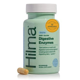 Hilma Digestive Enzymes bottle close-up for potential bloating relief after meals.