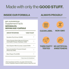 Hilma turmeric and dandelion root ingredients highlighted for comfortable digestion.