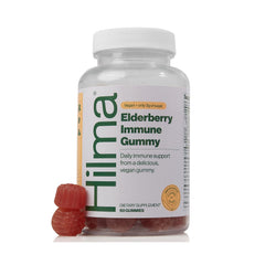 Hilma Elderberry Gummies bottle for convenient daily immune support in a vegan formula.