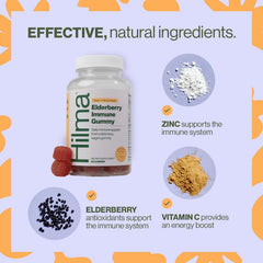 Hilma Elderberry Gummies close-up shows gummies with natural texture and color.