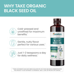 Himalaya Organic Black Seed Oil label with organic, non-GMO info