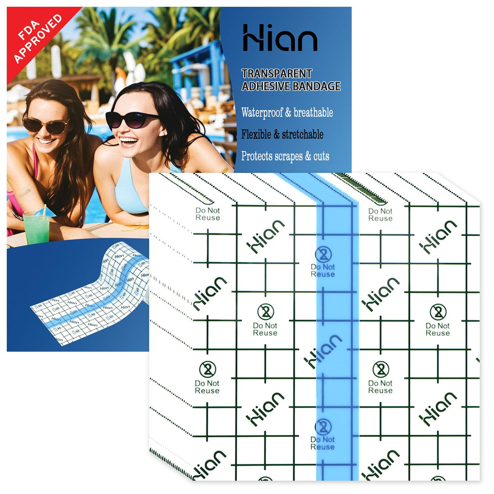 Hion tattoo aftercare bandage, transparent film, 4x4 inch coverage for visible wound monitoring.