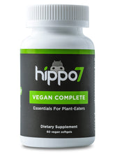 Hippo7 vegan multivitamin bottle label with 60 softgels for daily nutrients