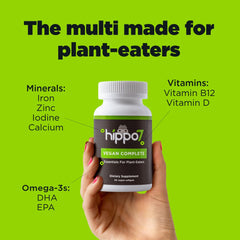 Hippo7 softgels close-up highlighting vitamin B12 and D content