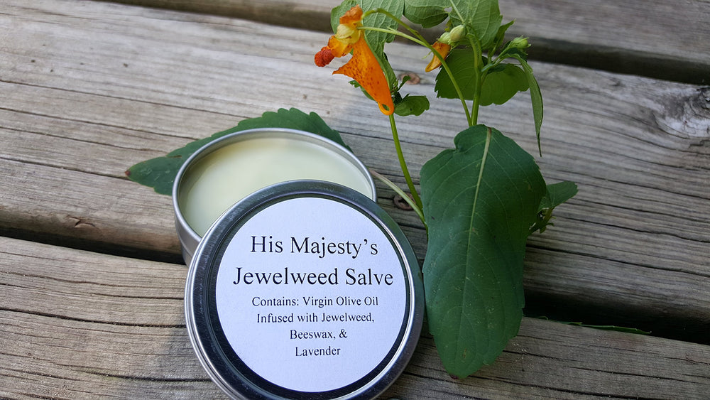 His Majesty's Jewelweed Salve jar closeup for daily skin comfort
