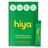 HIYA Kids Greens Powder Sticks in front of the tub for convenient daily greens.
