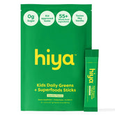HIYA Kids Greens Powder Sticks vanilla bottle shown for easy daily greens for kids