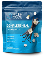 HLTH CODE Complete Meal Shake vanilla in a glass for on-the-go nourishment