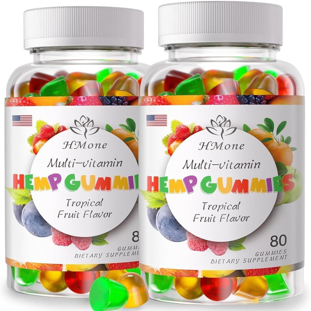 HMone hemp gummies 2-pack on table for easy daily calm and rest