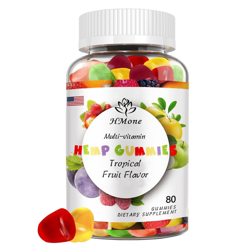HMone hemp gummies bottle front for sleep support and calm evenings.