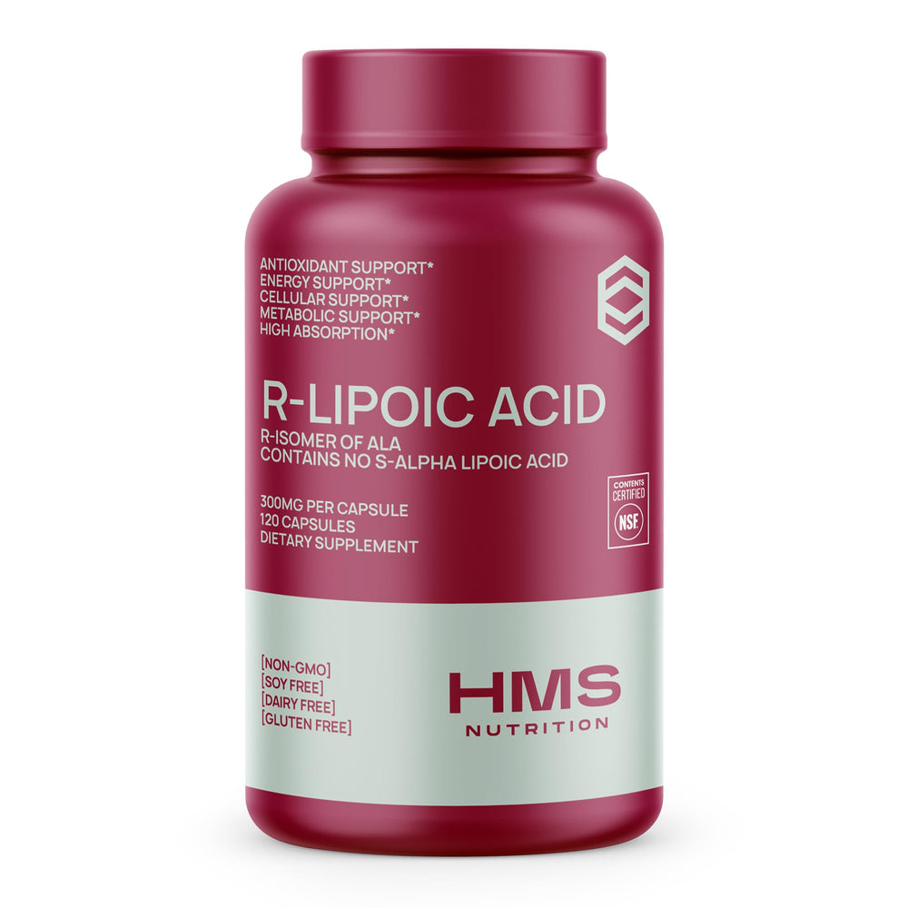 HMS Nutrition Stabilized R-Lipoic Acid 300mg bottle for daily energy support