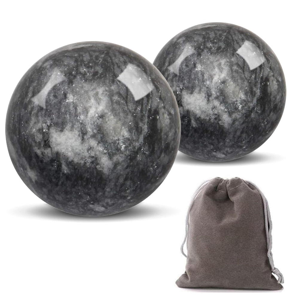 Hmsddan Baoding balls close-up with dark grey marble patterns for stress relief