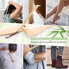 Long-handle bamboo back scratcher provides safe, smooth comfort for back itching.