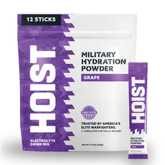 HOIST grape electrolyte stick pack for on-the-go hydration during workouts.
