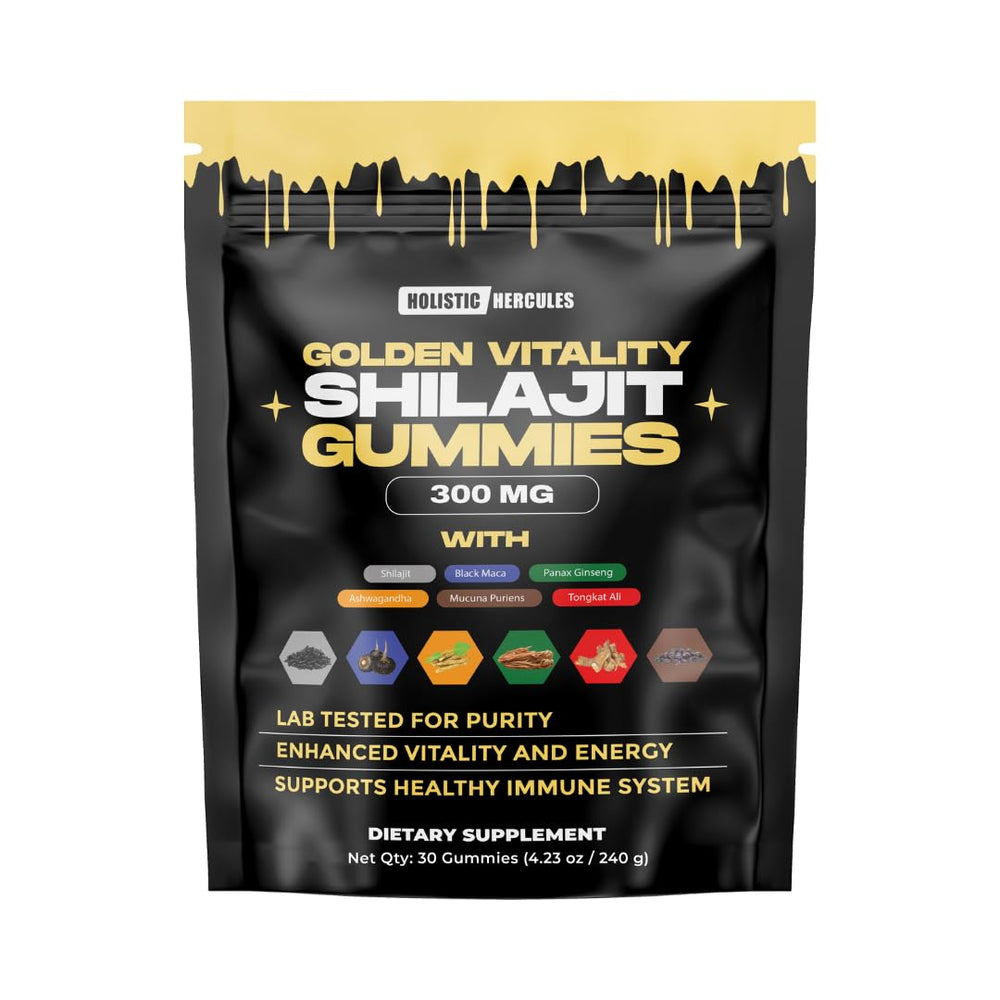 Holistic Hercules Himalayan Shilajit Gummies bottle promoting daily wellness naturally.