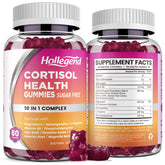 HOLLEGEND cortisol gummies jar closeup shows blueberry flavor for relaxation and focus