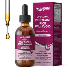 HOLLEGEND liposomal red yeast rice bottle highlighting 1200mg extract for heart health potential