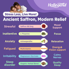 HOLLEGEND saffron label close-up highlighting organic vegan ingredients