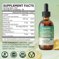 HOLLEGEND lysine liquid drops pour shot showing convenient dosing for easy intake.