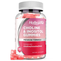HOLLEGEND prenatal gummies strawberry bottle close-up showing vegan formula for nervous system support