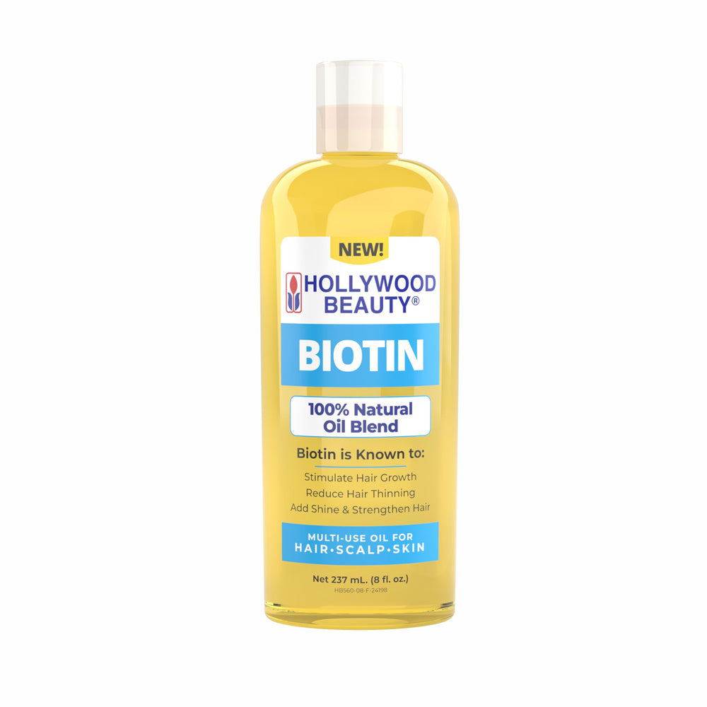 Hollywood Beauty Biotin Oil bottle pour for easy application nourishing hair