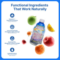 Hollywood Diet detox juice ingredients spread showcases natural fruit components.