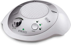 Homedics SoundSleep front view shows compact travel white noise machine for home or office