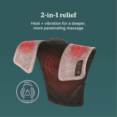 Homedics wrap on shoulders during relaxation on couch