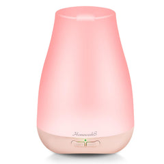 Homeweeks diffuser showing 100ml capacity with colorful LED lights for cozy bedroom ambience