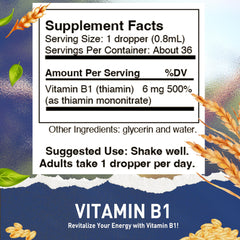 HoneyCombs Vitamin B1 drops dispensed into a glass for convenient morning use.