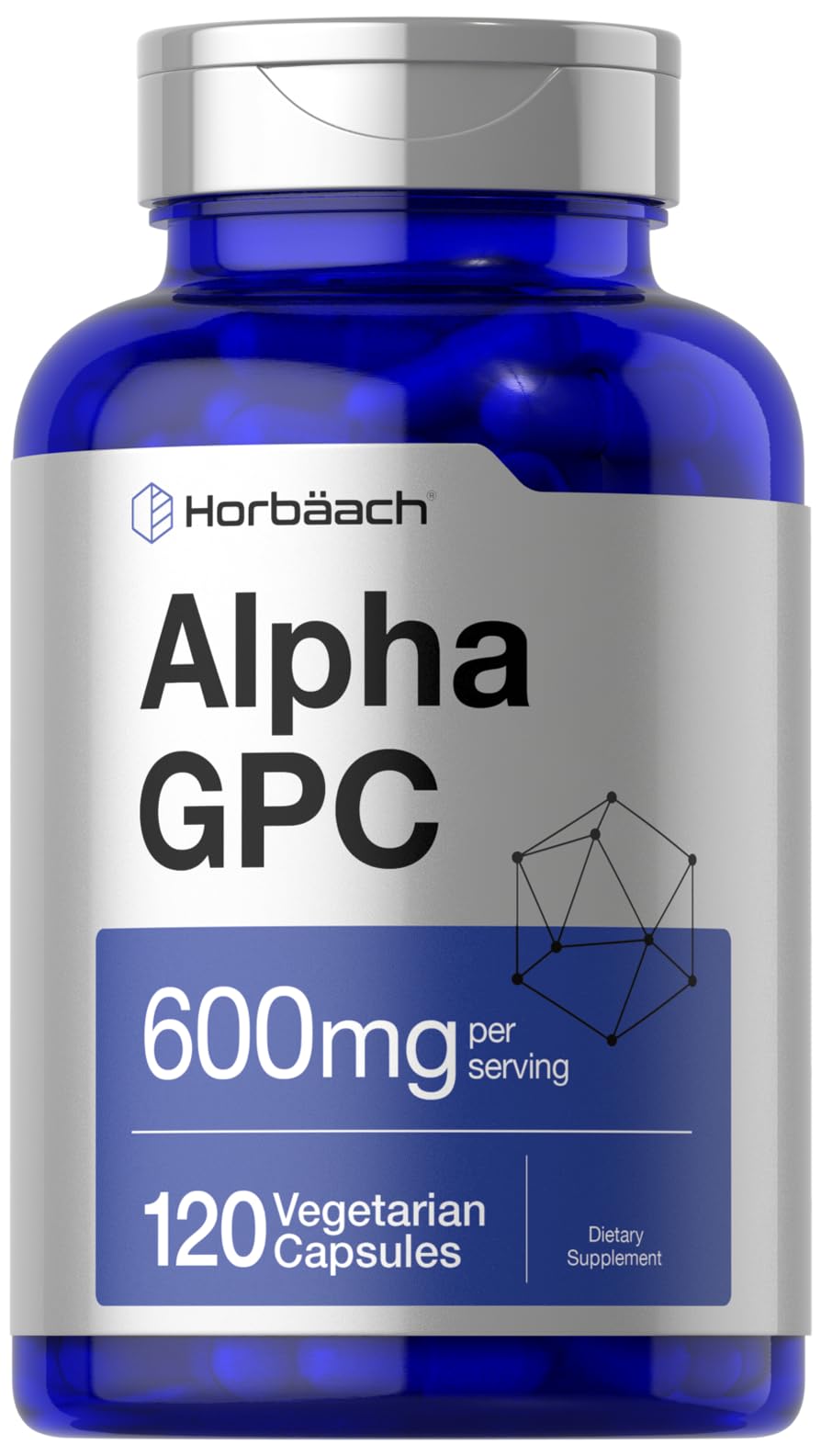 Horbäach Alpha GPC 600mg bottle with capsules for focus and daily use