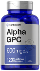 Horbäach Alpha GPC 600mg bottle with capsules for focus and daily use