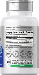 Horbäach Astaxanthin 10mg softgels bottle back shows non-GMO and gluten-free formula.