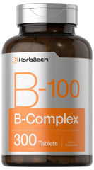 Horbäach B-100 Complex bottle on shelf highlights full daily value nutrition