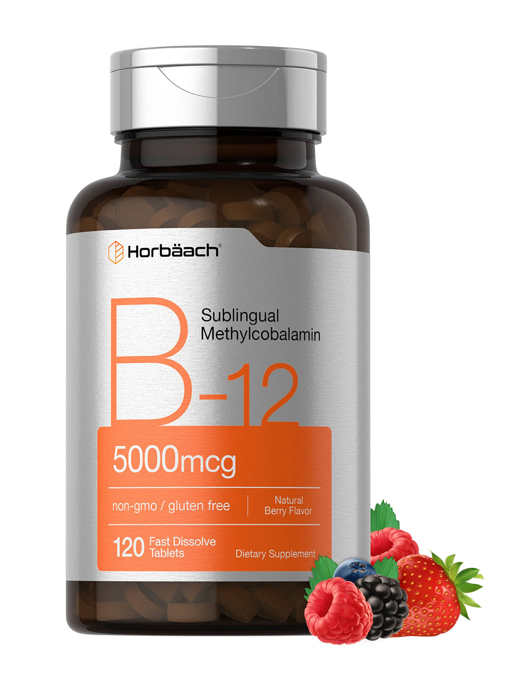Horbäach B12 berry-flavor tablet dissolving under the tongue for quick support