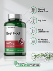 Serving size info on Horbäach Beet Root Powder Capsules aids quick dosing.