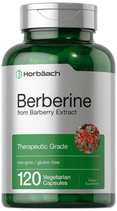 Horbaach Berberine HCL 500mg capsules in a bottle for daily use.