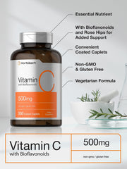 Horbäach bioflavonoids and rose hips blend in the supplement bottle.
