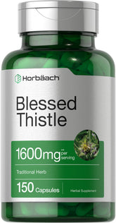 Horbaach Blessed Thistle Capsules 1600 mg bottle for daily wellness support.