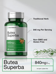 Horbäach Butea Superba capsules on shelf highlight gluten-free non-GMO formula.