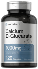 Horbäach Calcium D-Glucarate 1000mg bottle close-up showing easy-to-swall capsules for daily wellness.