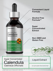 Horbäach Calendula Tincture label close-up showing ingredient and allergen-free formula.