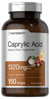 Horbaach Caprylic Acid 1320mg bottle close-up highlighting potency for keto routines