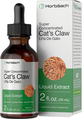 Horbäach Cat's Claw herb extract bottle shows alcohol-free tincture for daily herbal use.