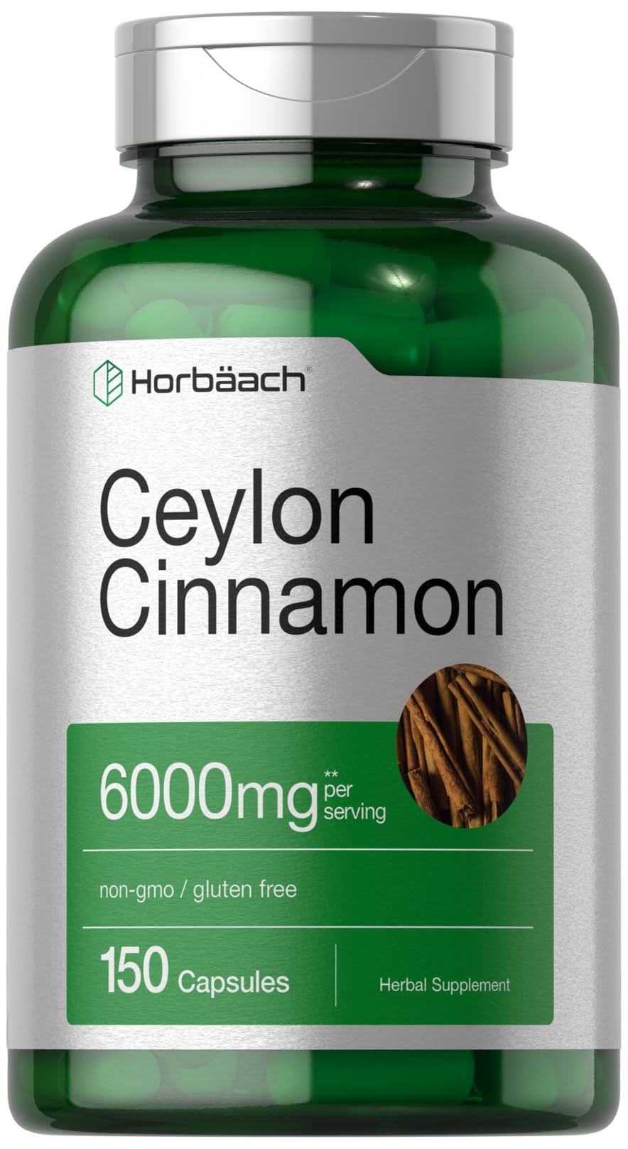 Horbäach Ceylon Cinnamon capsules bottle front for daily wellness