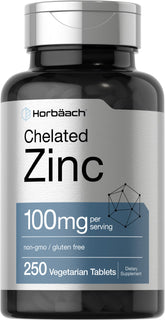 Horbaach Chelated Zinc 100 mg bottle front view supports daily wellness.