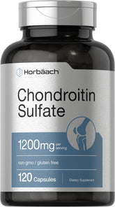 Horbaach Chondroitin Sulfate 1200mg bottle front, non-GMO and gluten-free option for daily supplementation.