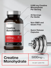 Horbäach Creatine Monohydrate label detail highlighting non-GMO and gluten-free