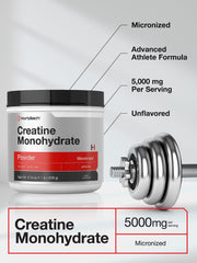 Horbäach Creatine label closeup shows 5,000 mg per serving and ingredients